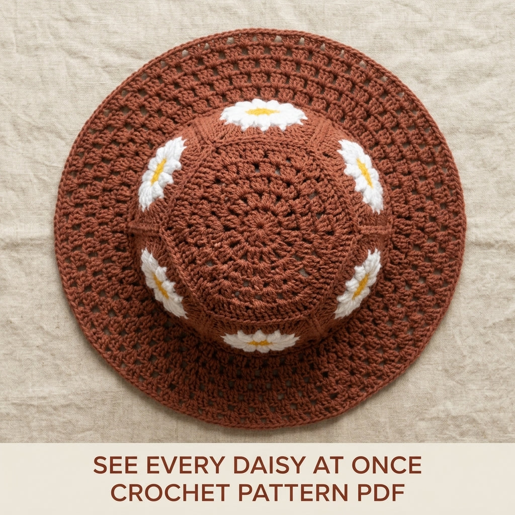 Daisy Granny Bucket Hat Crochet Pattern PDF – Granny Square Sun Hat with Flowers