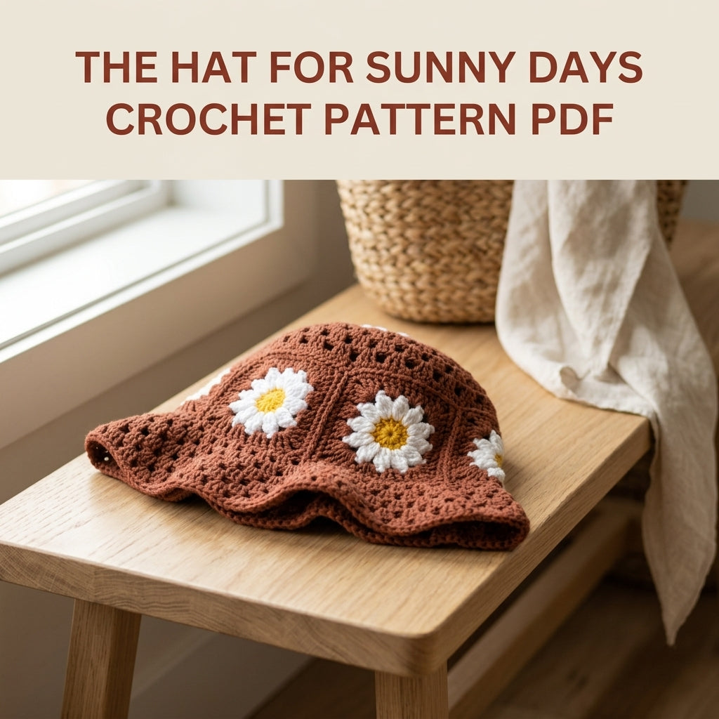 Daisy Granny Bucket Hat Crochet Pattern PDF – Granny Square Sun Hat with Flowers