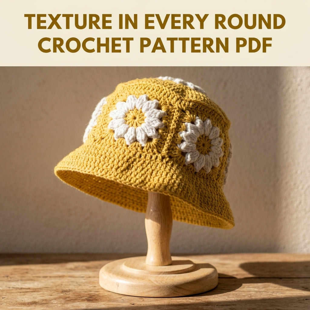 Mustard Daisy Granny Bucket Hat Crochet Pattern PDF – Granny Square Flower Sun Hat