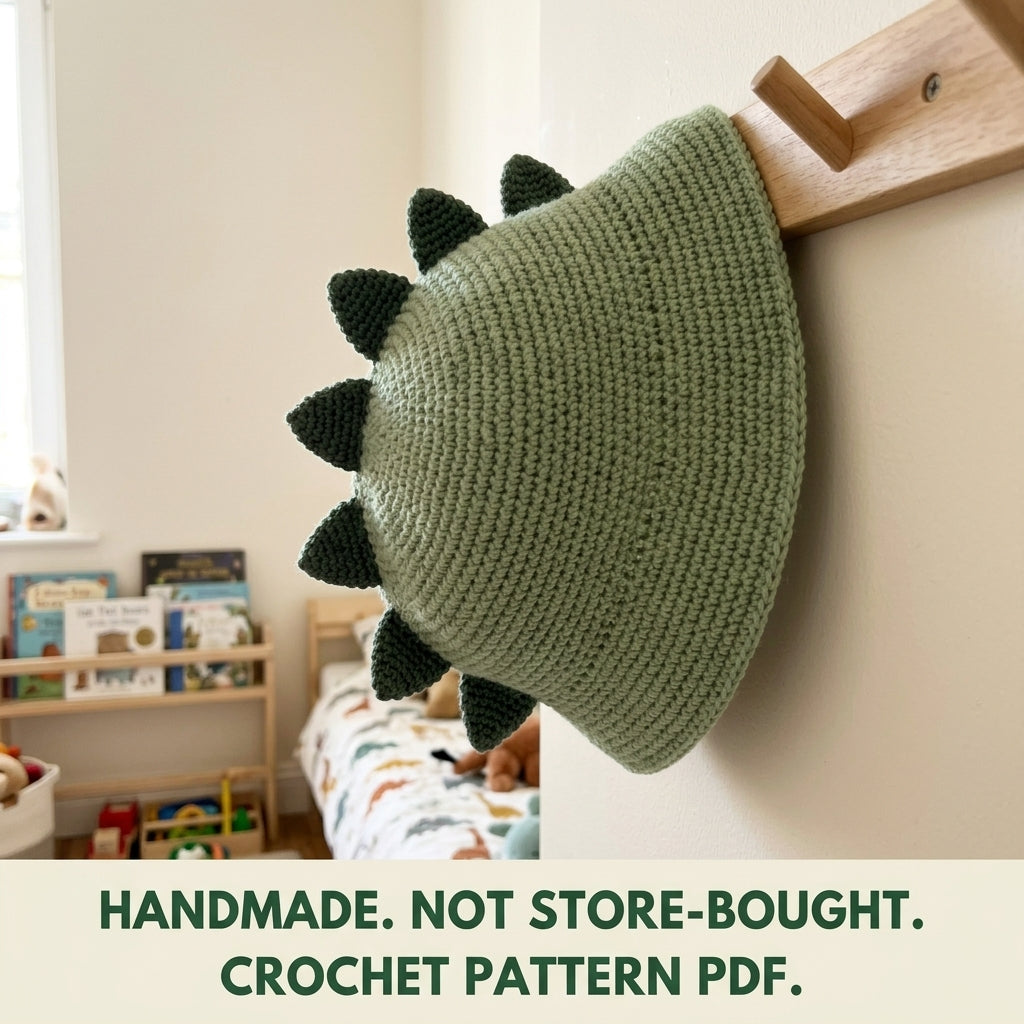 Dino Spike Bucket Hat Crochet Pattern PDF – Kids Dinosaur Hat with Spikes