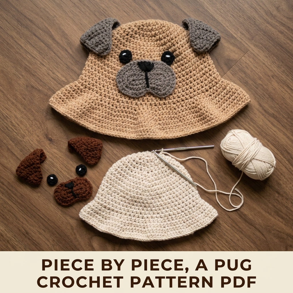 Pug Bucket Hat Crochet Pattern PDF – Matching Adult and Child Dog Face Hats