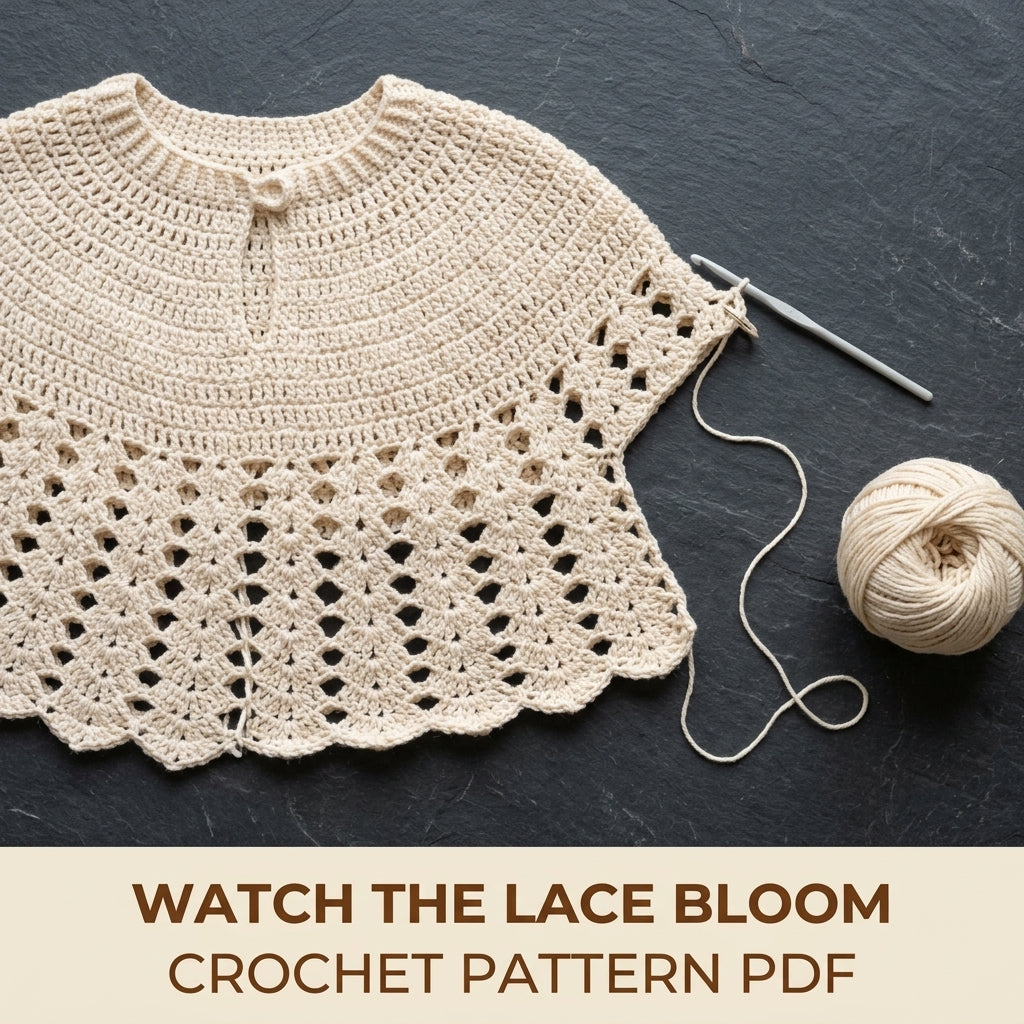 Lace Capelet Crochet Pattern PDF – Women's Shell Lace Cape with Scalloped Hem