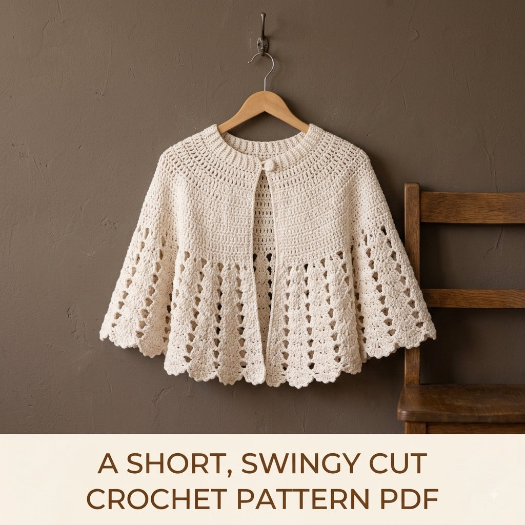 Lace Capelet Crochet Pattern PDF – Women's Shell Lace Cape with Scalloped Hem