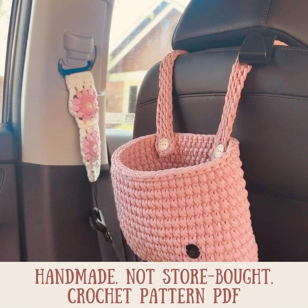 Chunky Car Seat Basket Crochet Pattern PDF – Headrest Hanging Organizer