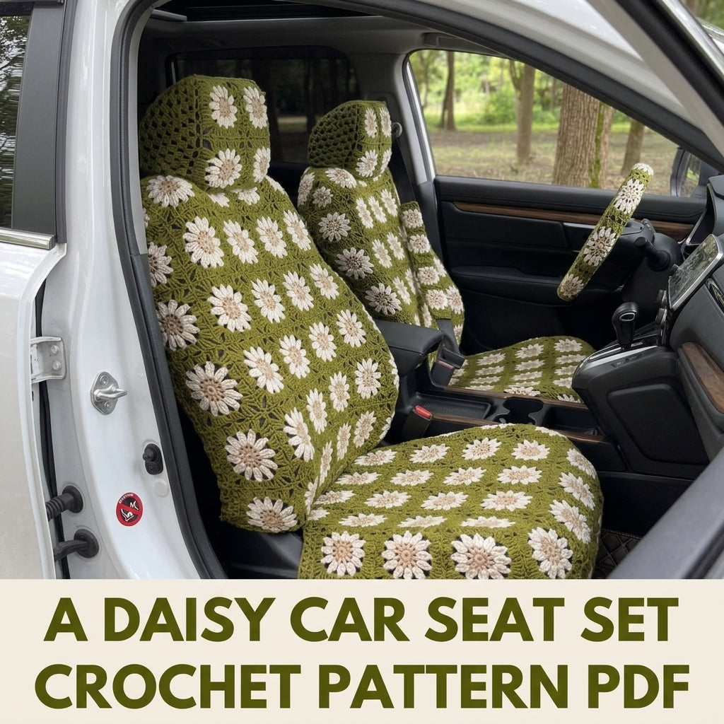 Daisy Car Seat Cover Set Crochet Pattern PDF – Granny Square Car Seat
