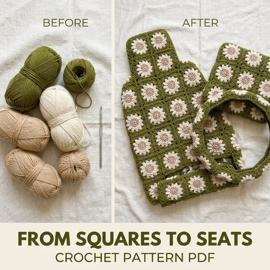 Daisy Car Seat Cover Set Crochet Pattern PDF – Granny Square Car Seat