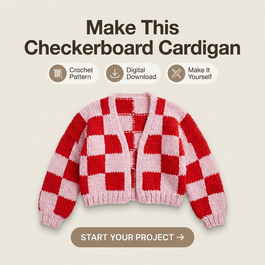 Chunky Checkerboard Cardigan KNITTING Pattern | Oversized Hand Knit Check Cardigan | Super Bulky Weekend Project | Sizes XS–[XX] | PDF Instant Download