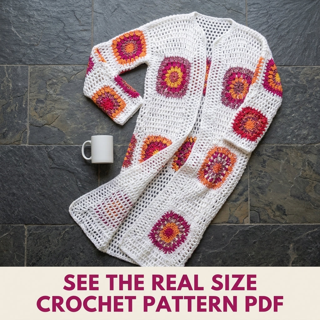 Long Granny Square Duster Crochet Pattern PDF – Boho Maxi Cardigan