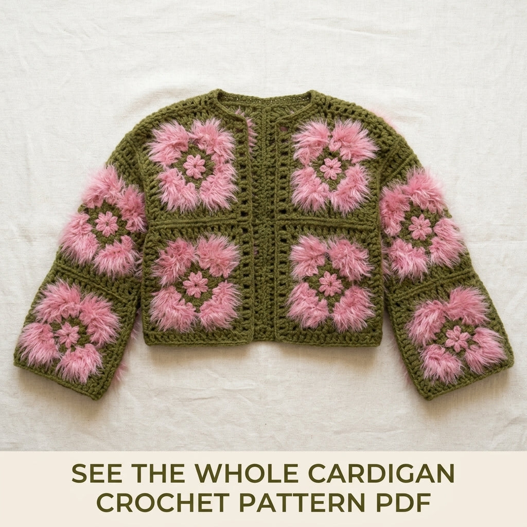 Fluffy Flower Granny Cardigan Crochet Pattern PDF – Boxy Granny Square Jacket