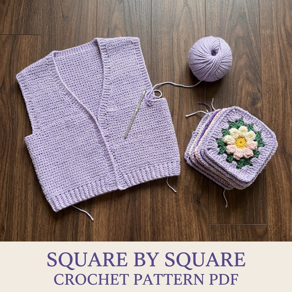 Lavender Flower Square Cardigan Crochet Pattern PDF – Oversized Granny Sleeve Cardigan