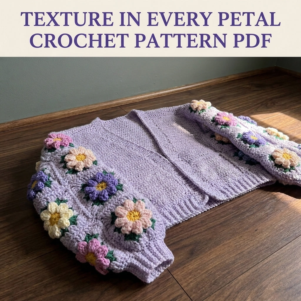 Lavender Flower Square Cardigan Crochet Pattern PDF – Oversized Granny Sleeve Cardigan
