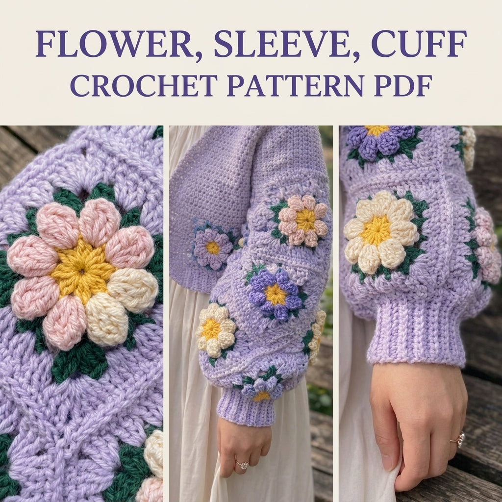 Lavender Flower Square Cardigan Crochet Pattern PDF – Oversized Granny Sleeve Cardigan