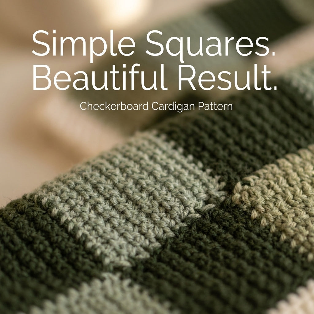 Checkerboard Crochet Cardigan Pattern | Cropped Colour Block Cardigan in Green & Cream | Sizes XS–[XX] | PDF Instant Download