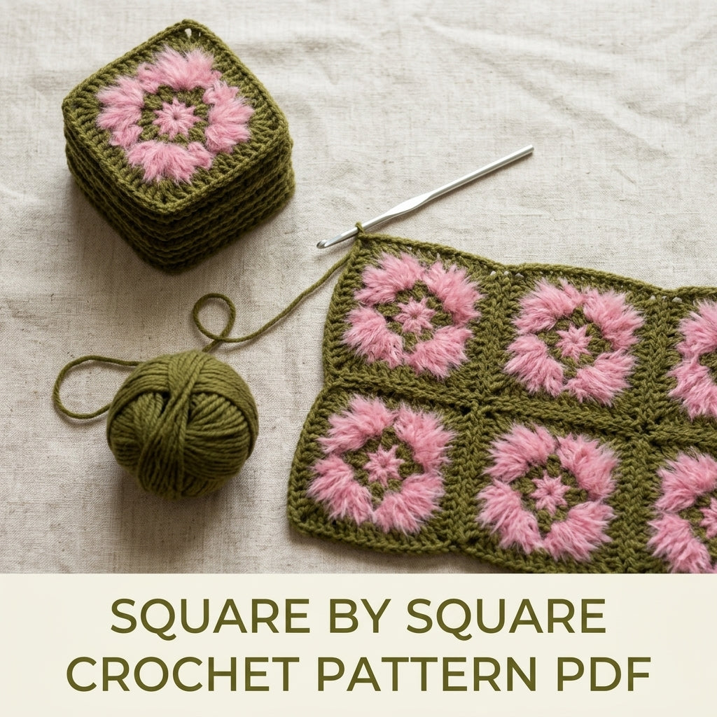 Fluffy Flower Granny Cardigan Crochet Pattern PDF – Boxy Granny Square Jacket