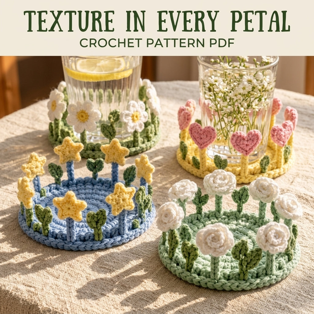 Garden Glass Coasters Crochet Pattern PDF – Flower Coaster Set