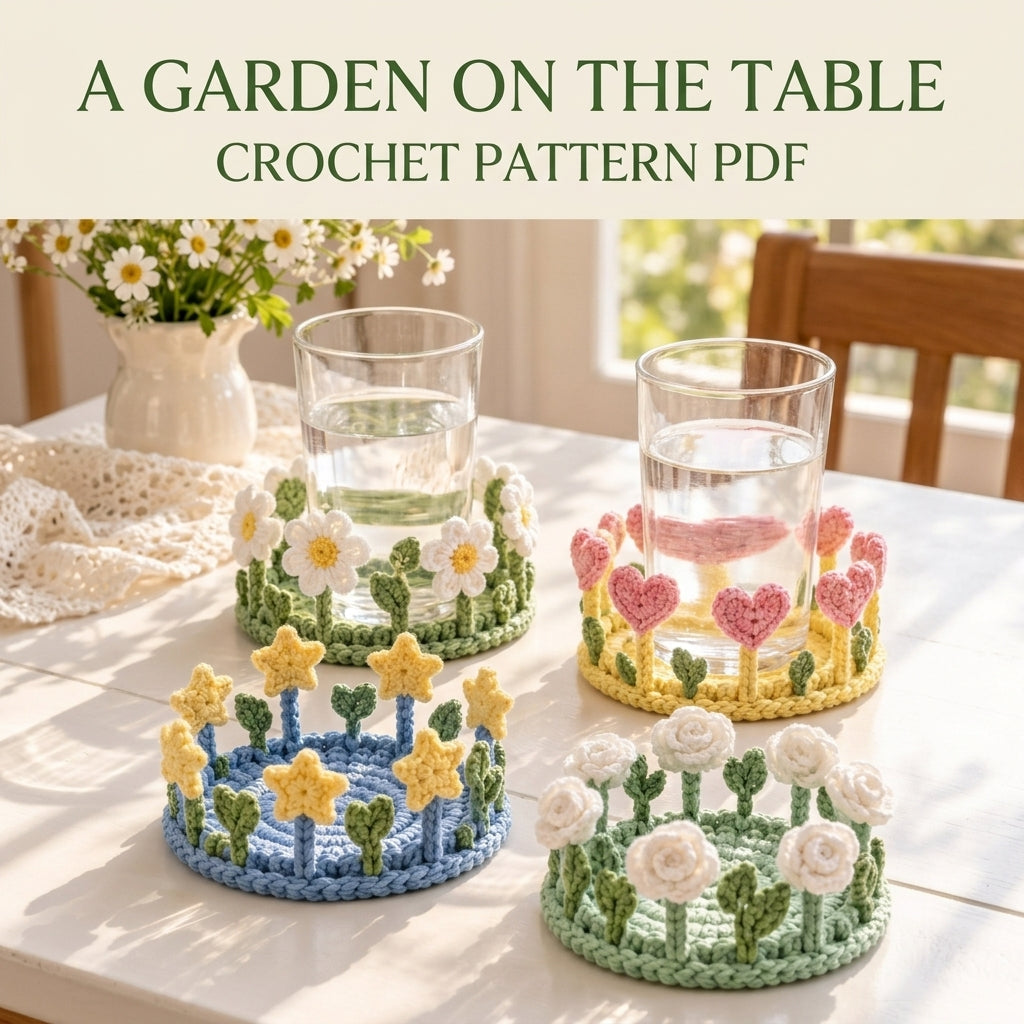 Garden Glass Coasters Crochet Pattern PDF – Flower Coaster Set