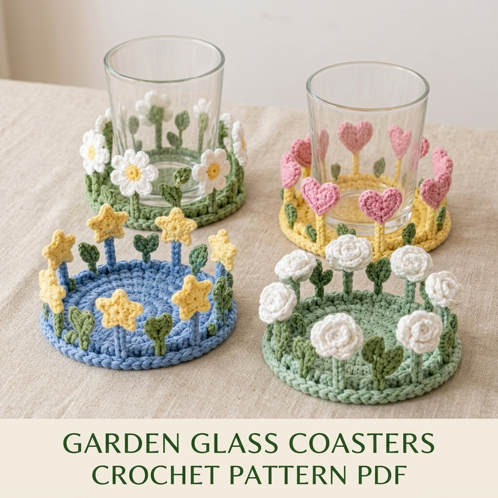 Garden Glass Coasters Crochet Pattern PDF – Flower Coaster Set