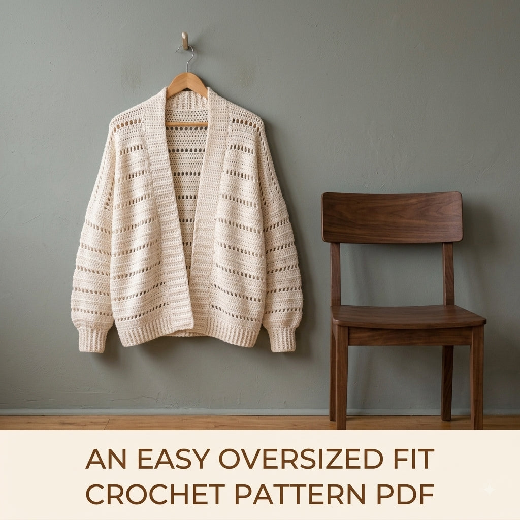 Lace Cocoon Cardigan Crochet Pattern PDF – Oversized Eyelet Cardigan with Ribbed Cuffs