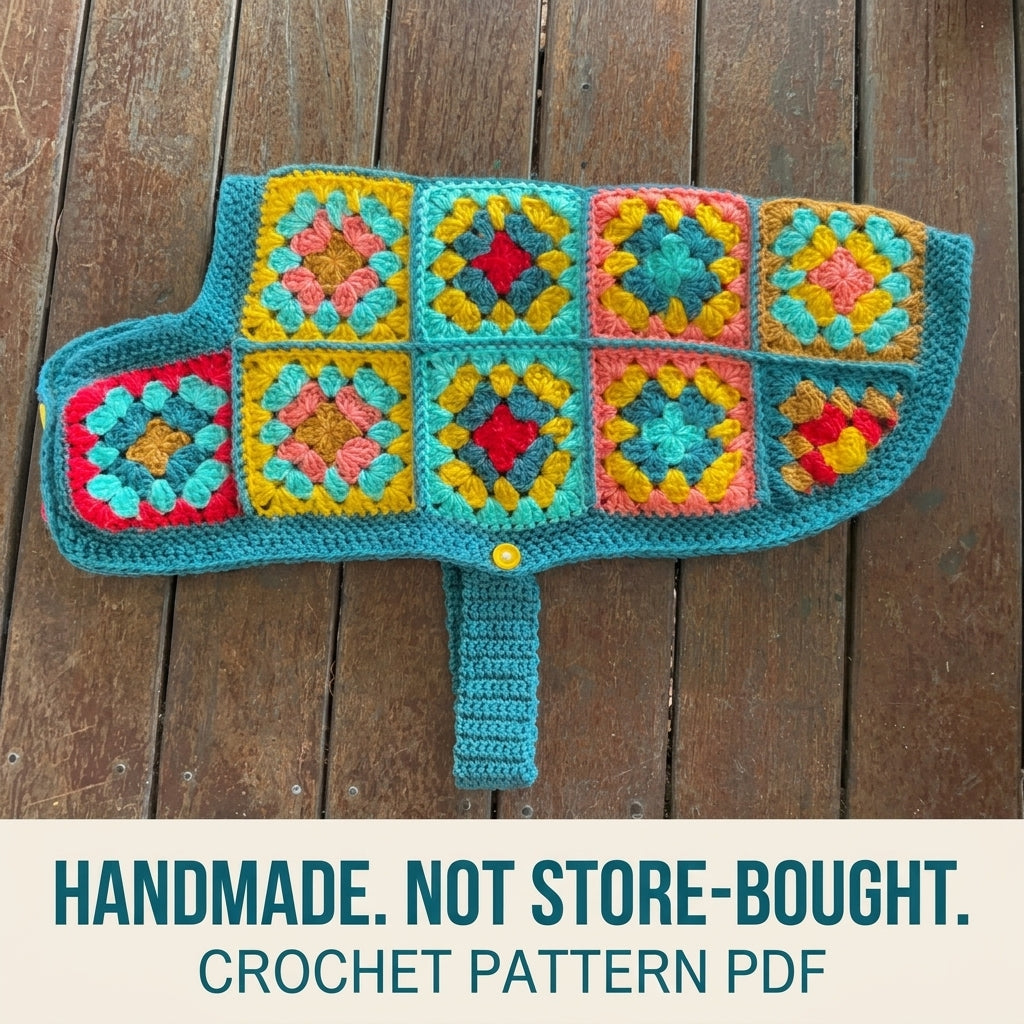 Granny Square Dog Coat Crochet Pattern PDF – Retro Dog Sweater