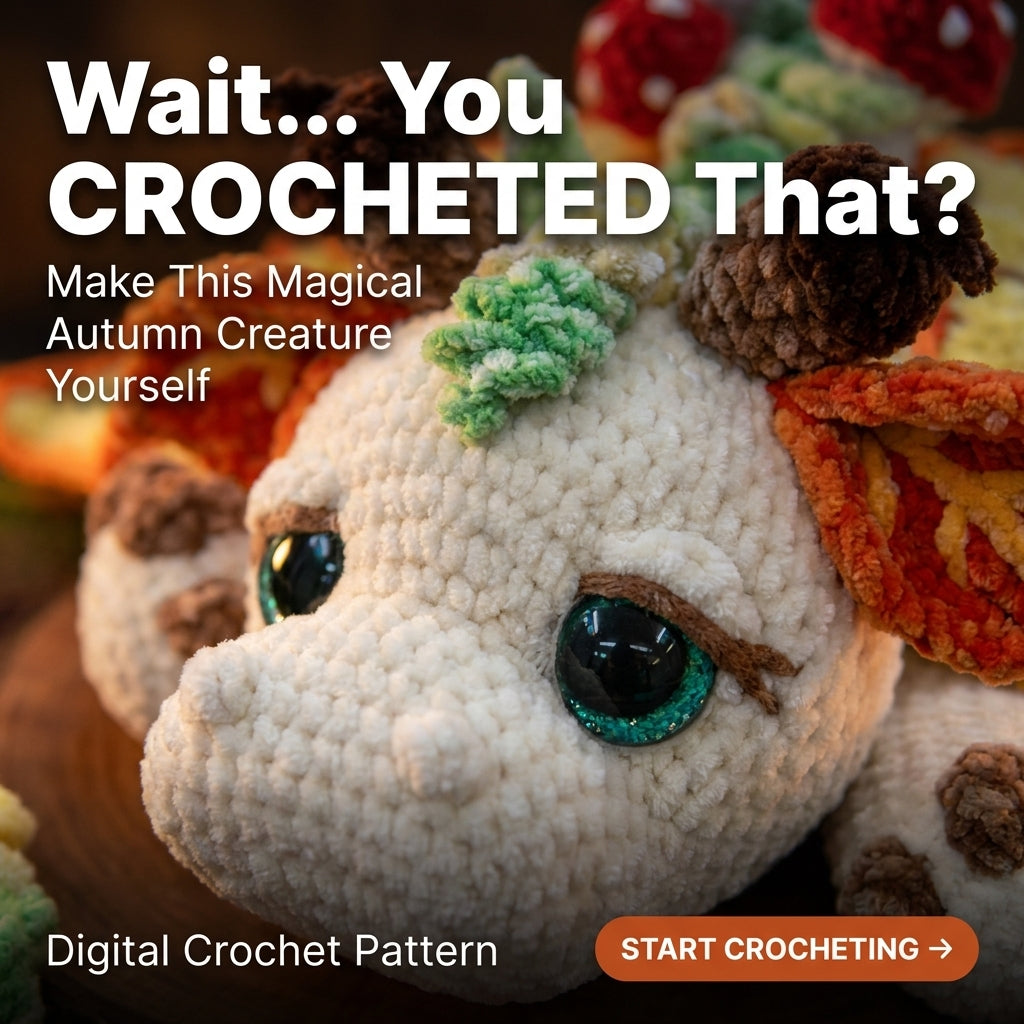 Autumn Leaf Dragon Crochet Pattern | Amigurumi Dragon with Leaf Wings & Mushrooms | Velvet Yarn Plush | PDF Instant Download