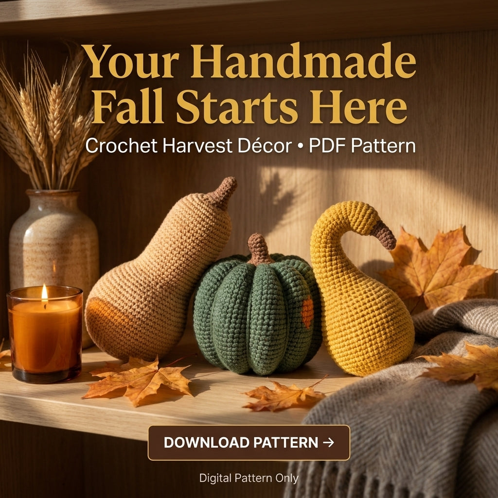 Crochet Gourd and Squash Pattern – Harvest Décor Trio (Butternut, Pumpkin, Gooseneck)