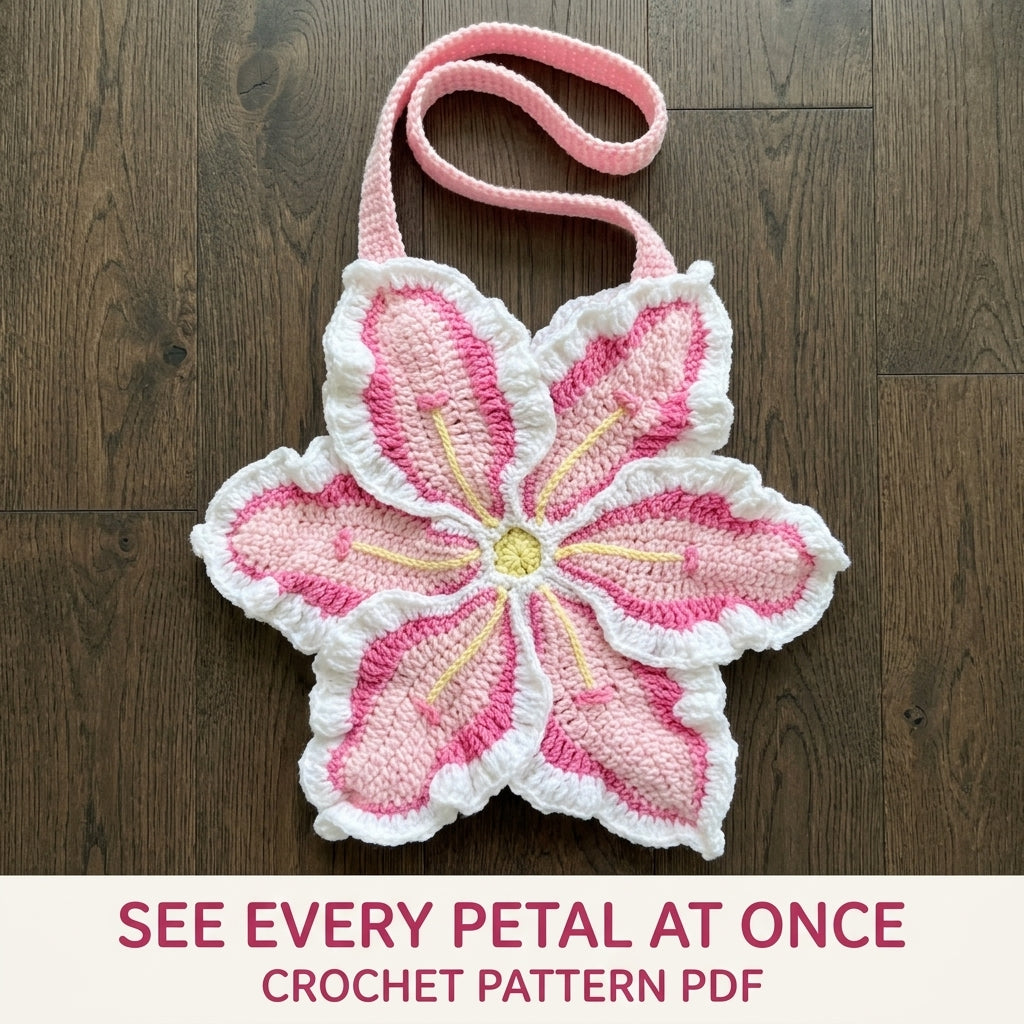 Flower Petal Bag Crochet Pattern PDF – Pink Ruffled Flower Shoulder Bag
