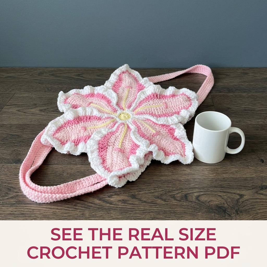 Flower Petal Bag Crochet Pattern PDF – Pink Ruffled Flower Shoulder Bag