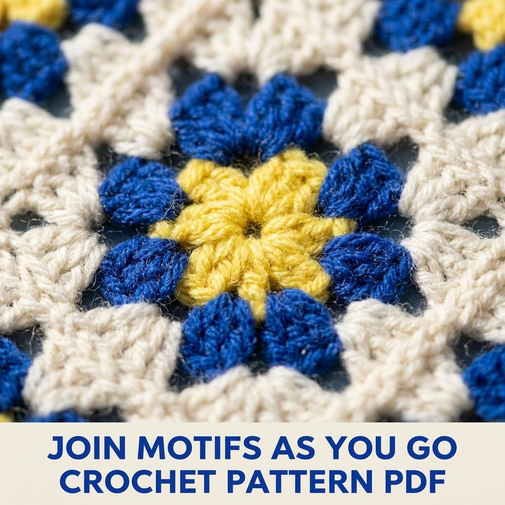 Blue and Yellow Granny Crochet Pattern PDF – Retro Flower Motif Poncho with Fringe