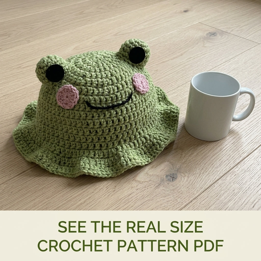 Frog Bucket Hat Crochet Pattern PDF – Cute Frog Face Hat with Ruffle Brim