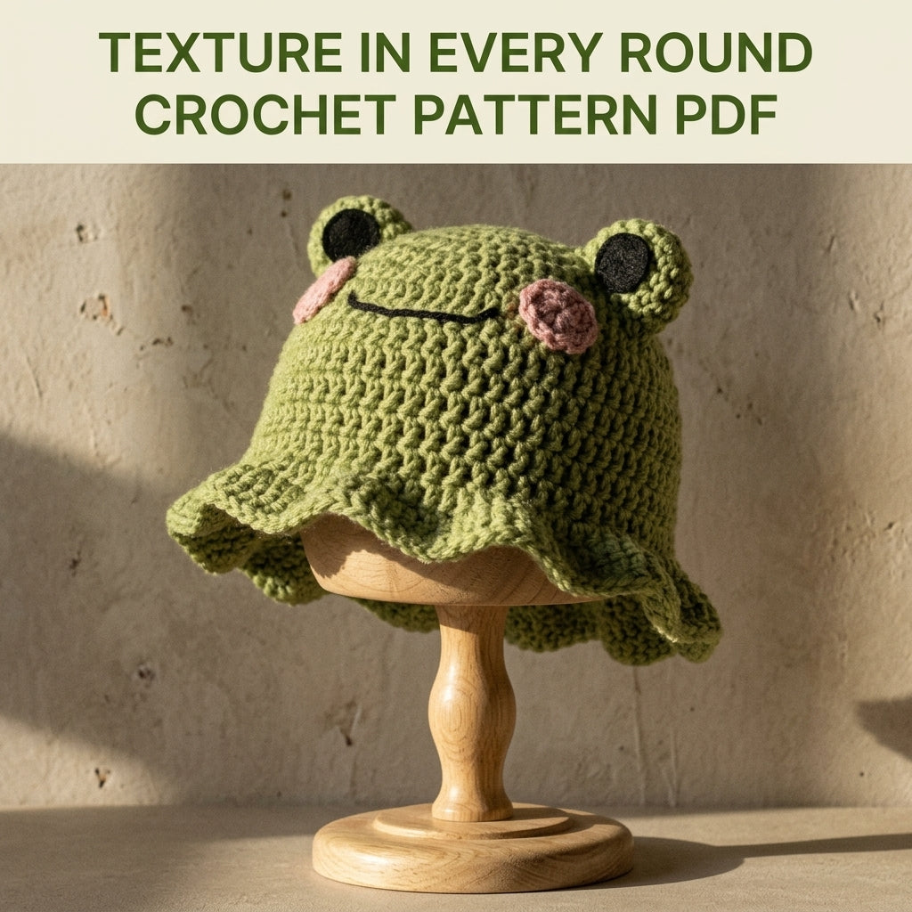 Frog Bucket Hat Crochet Pattern PDF – Cute Frog Face Hat with Ruffle Brim