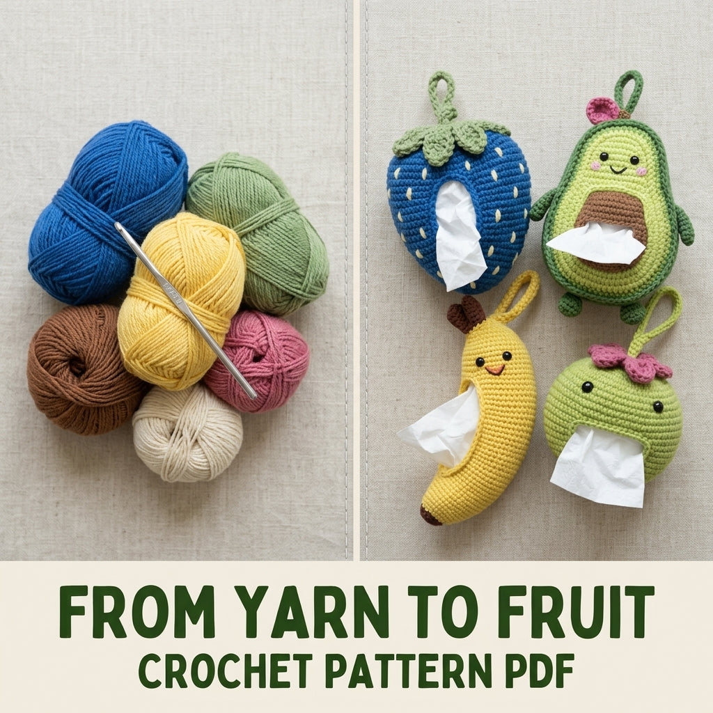 Fruit Car Tissue Holder Crochet Pattern PDF – Avocado Banana Strawberry Set