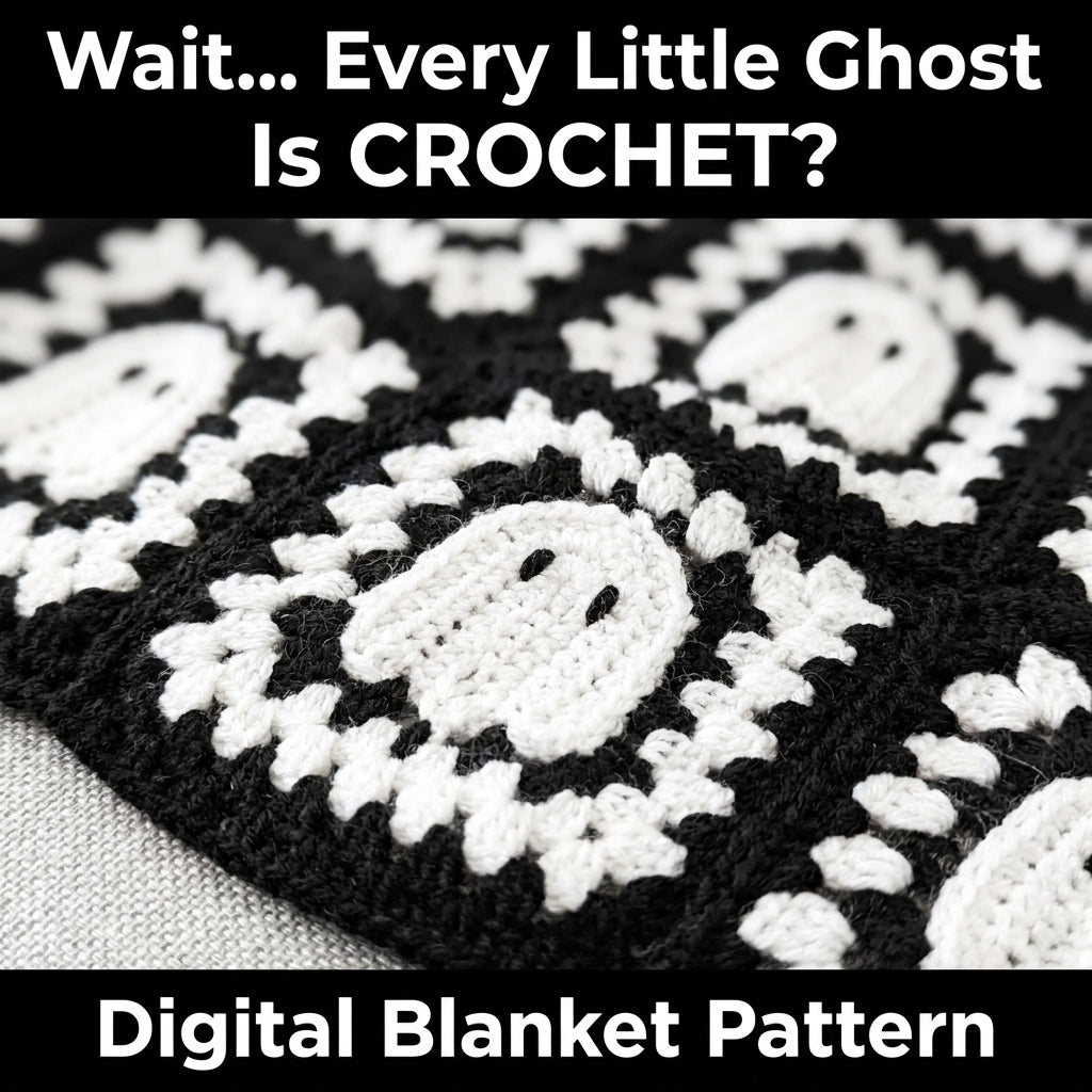 Ghost Granny Square Blanket Crochet Pattern | Black & White Halloween Throw | Beginner Granny Square Project | PDF Instant Download