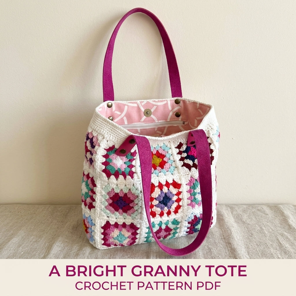Bright Granny Square Tote Crochet Pattern PDF – Lined Shoulder Bag