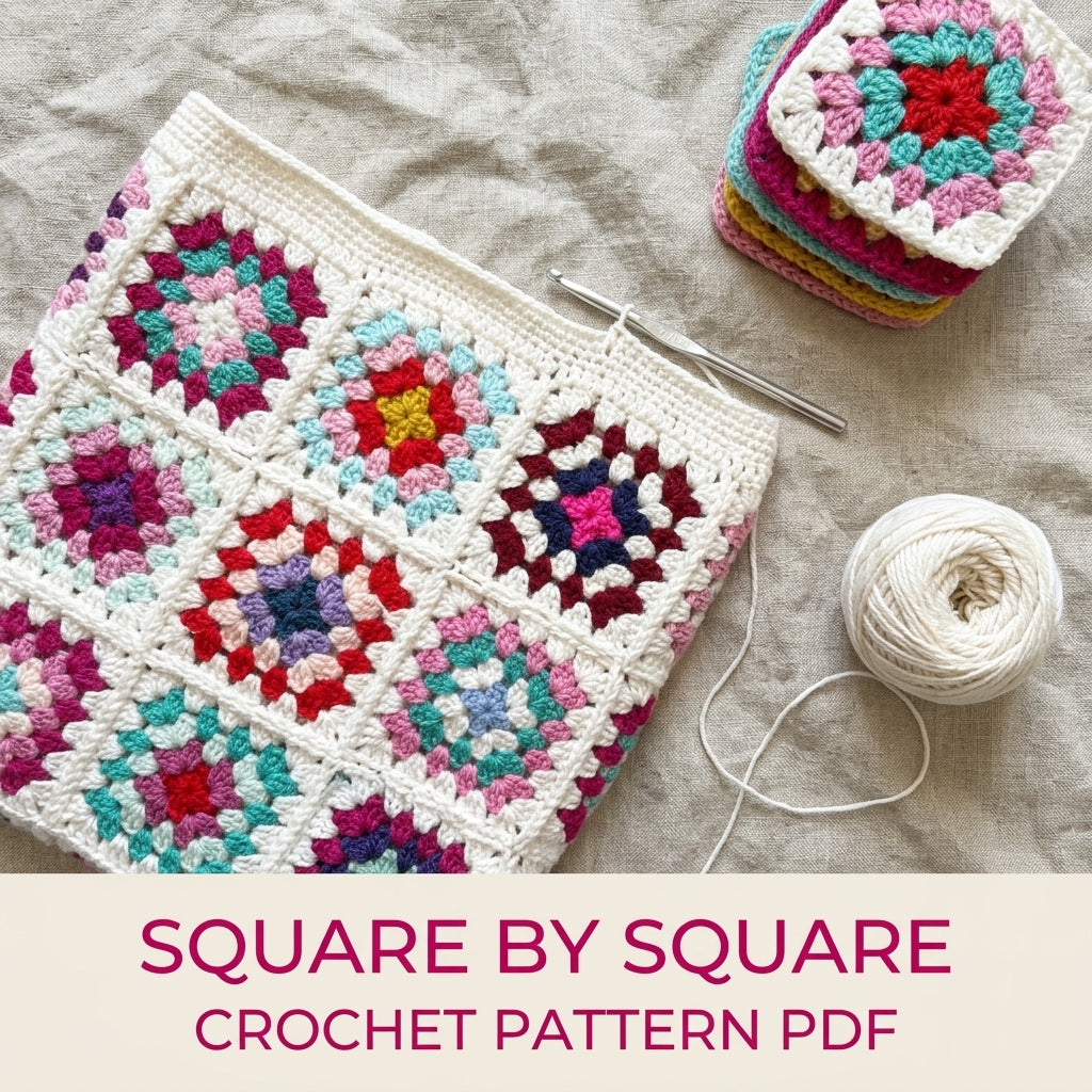 Bright Granny Square Tote Crochet Pattern PDF – Lined Shoulder Bag