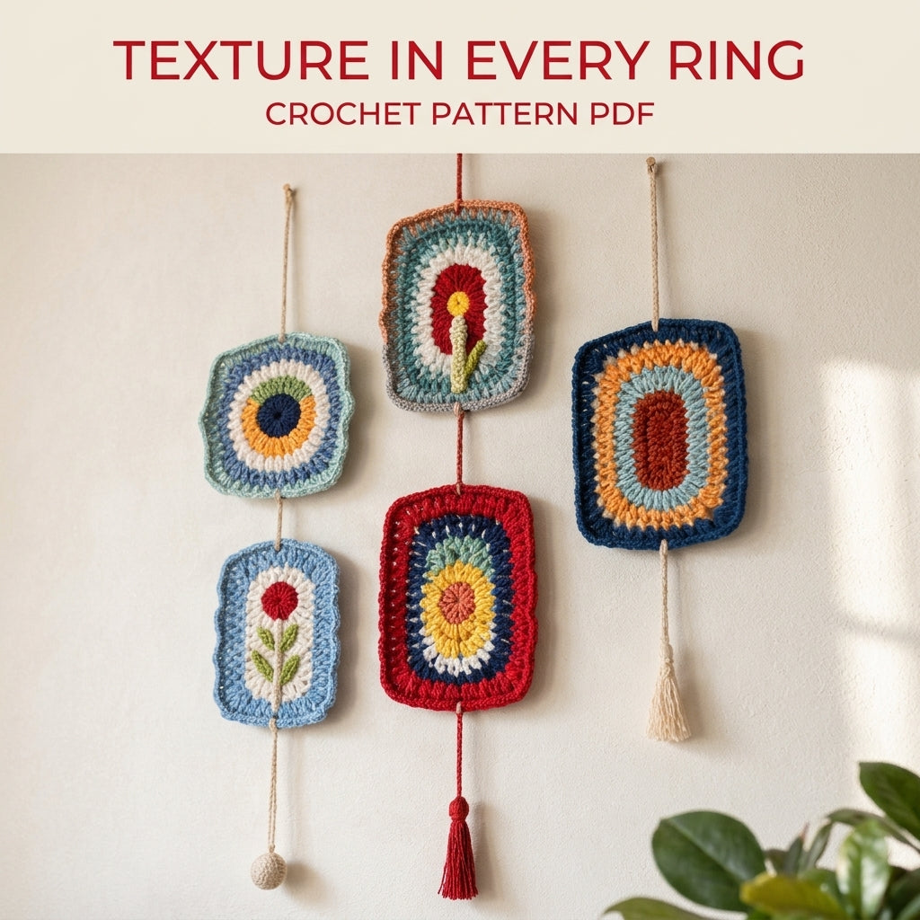 Folk Colour Panel Wall Hangings Crochet Pattern PDF – Scrap Yarn Wall Gallery