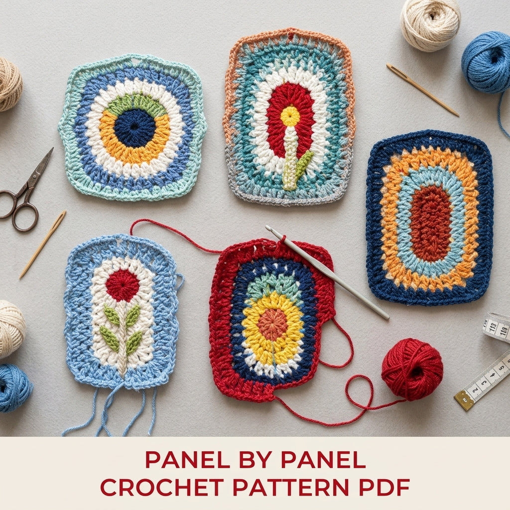 Folk Colour Panel Wall Hangings Crochet Pattern PDF – Scrap Yarn Wall Gallery
