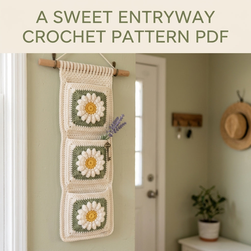 Daisy Wall Pocket Hanging Crochet Pattern PDF – Entryway Organizer