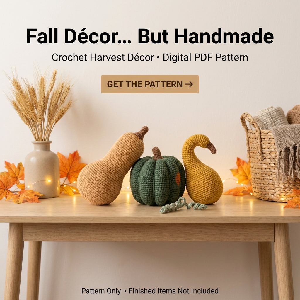 Crochet Gourd and Squash Pattern – Harvest Décor Trio (Butternut, Pumpkin, Gooseneck)