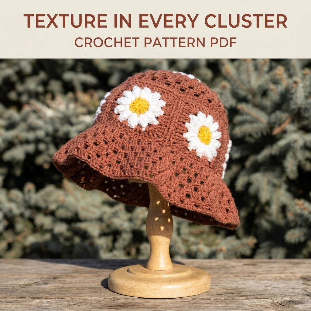 Daisy Granny Bucket Hat Crochet Pattern PDF – Granny Square Sun Hat with Flowers