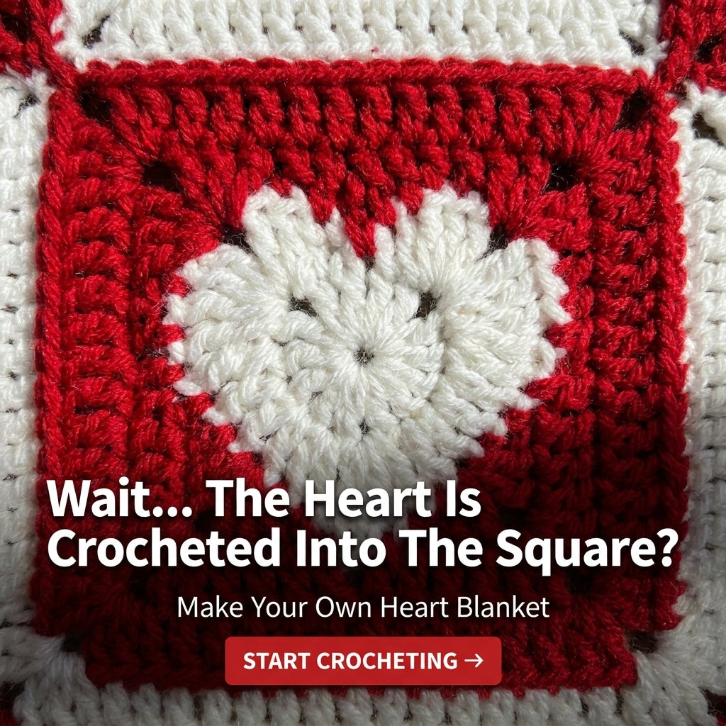 Heart Granny Square Blanket Crochet Pattern – Red & White Valentine Throw