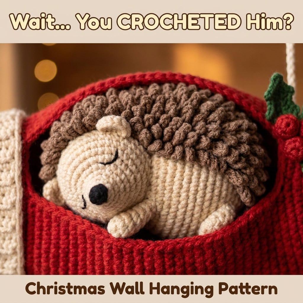 Crochet Mitten Wall Hanging Pattern – Sleeping Hedgehog in a Cozy Red Mitten
