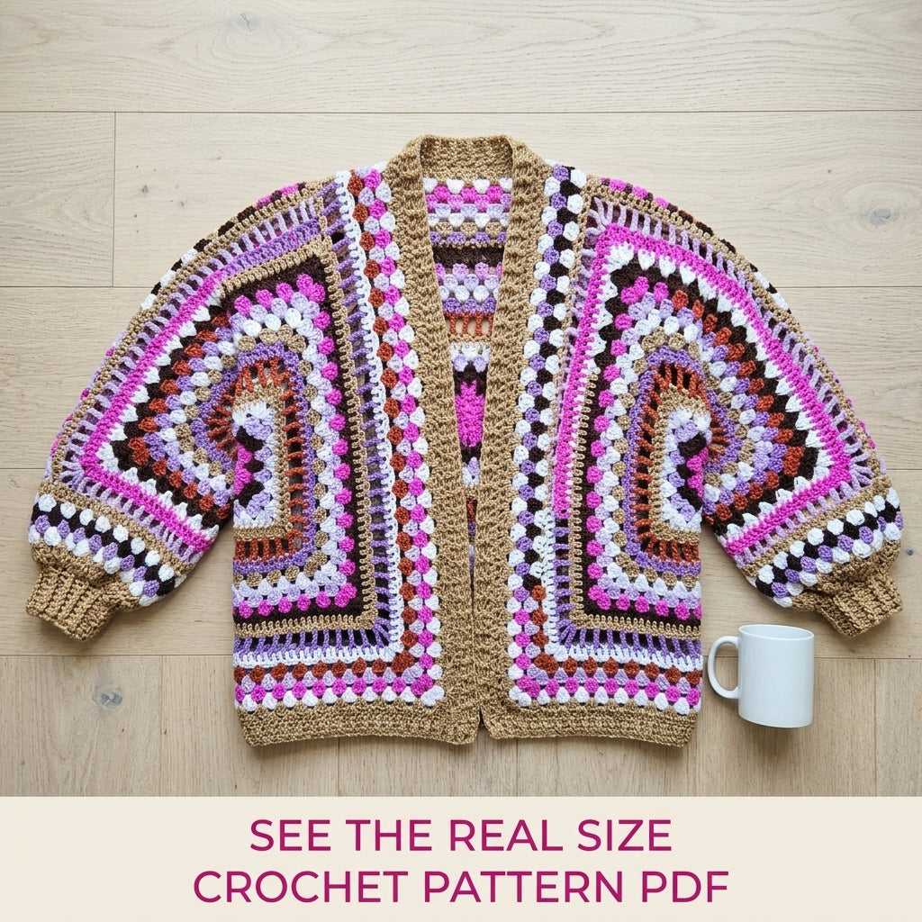 Hexagon Stripe Granny Cardigan Crochet Pattern PDF – Easy Hexagon Cardigan