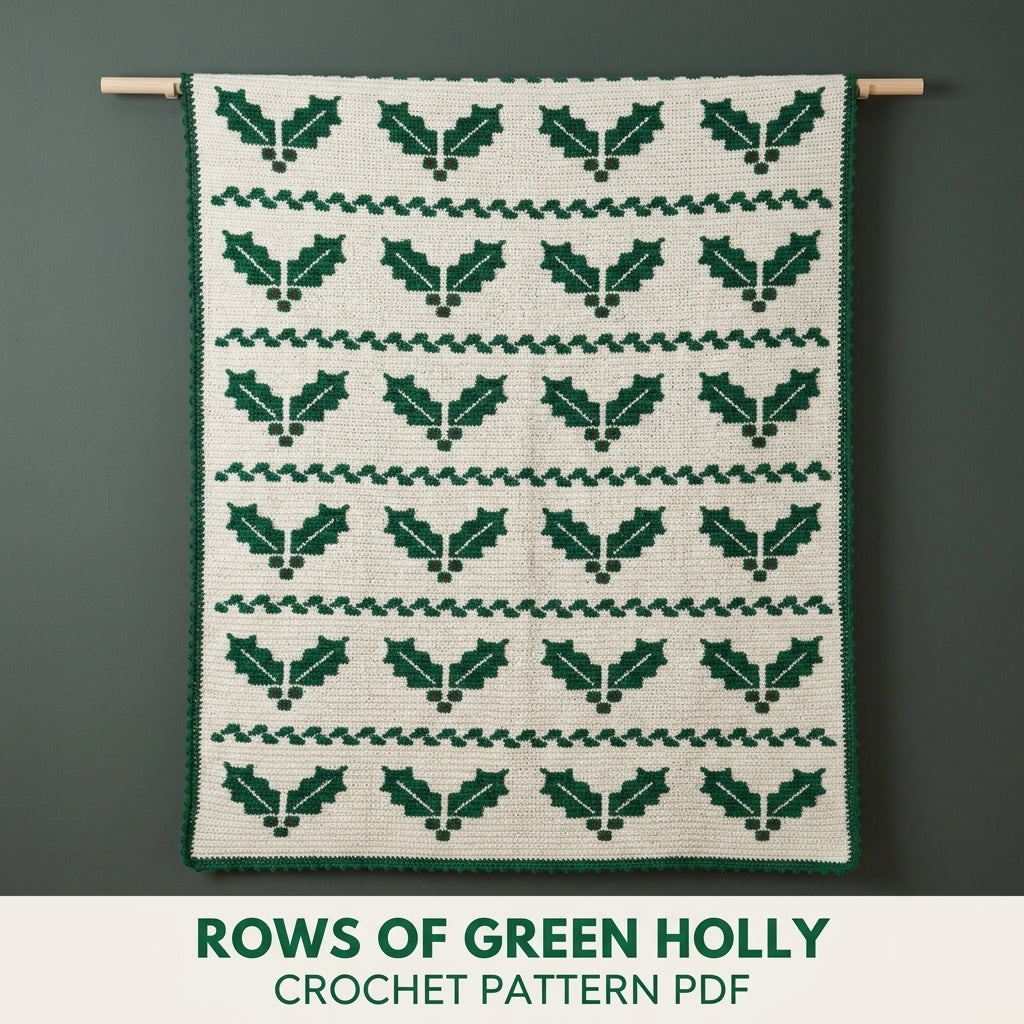 Holly Crochet Blanket Pattern PDF – Christmas Tapestry Crochet Throw in Green and White