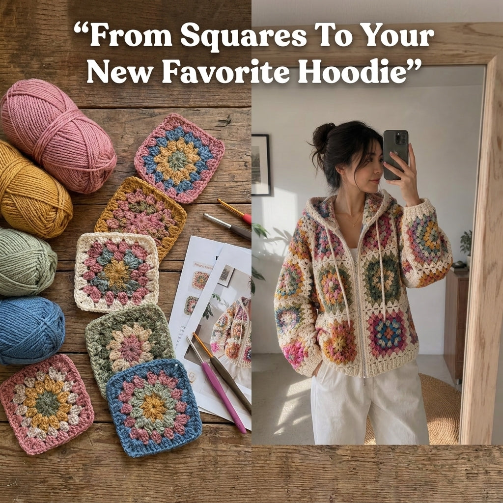 Granny Square Hoodie Crochet Pattern — Zip-Up Hooded Jacket in Cream, Sizes XS–3XL, US Terms, PDF Download