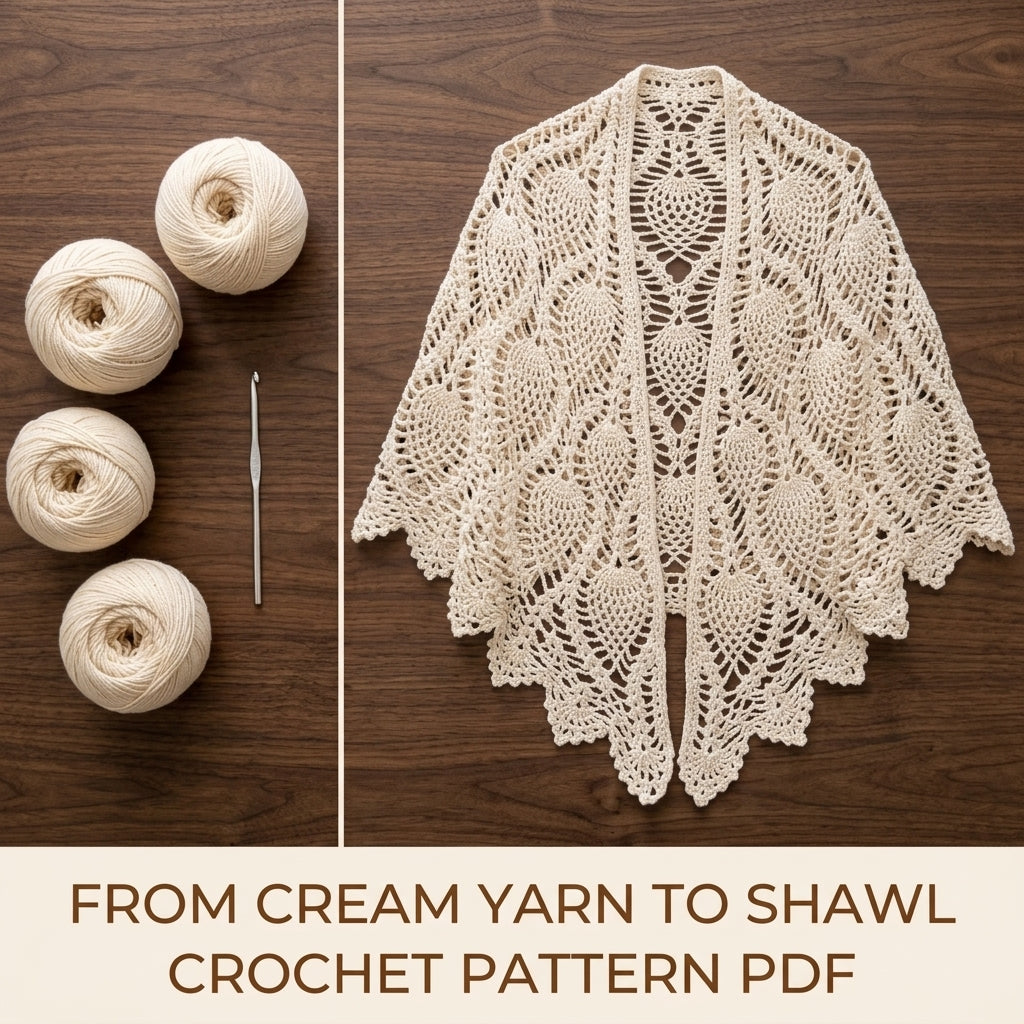 Pineapple Lace Shawl Crochet Pattern PDF – Classic Lace Wrap with Pointed Scalloped Edge