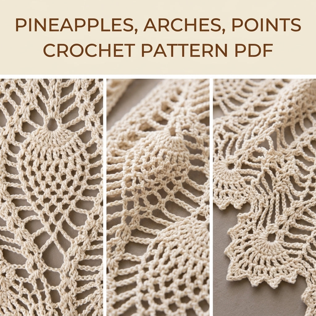 Pineapple Lace Shawl Crochet Pattern PDF – Classic Lace Wrap with Pointed Scalloped Edge