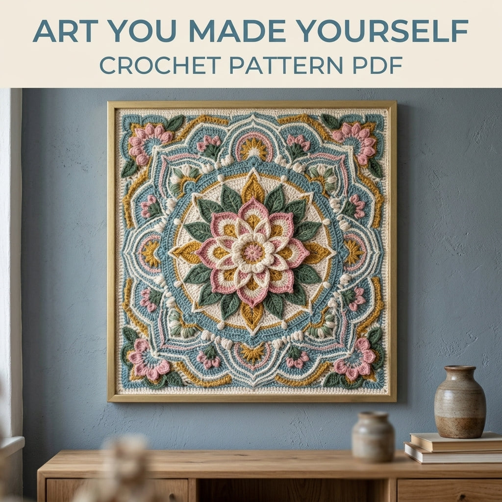 Framed Flower Mandala Square Crochet Pattern PDF – 3D Mandala Wall Art