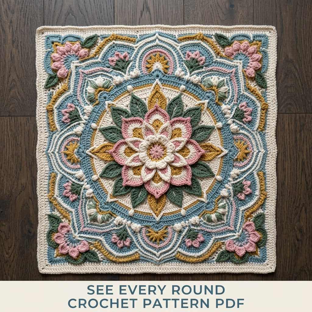 Framed Flower Mandala Square Crochet Pattern PDF – 3D Mandala Wall Art