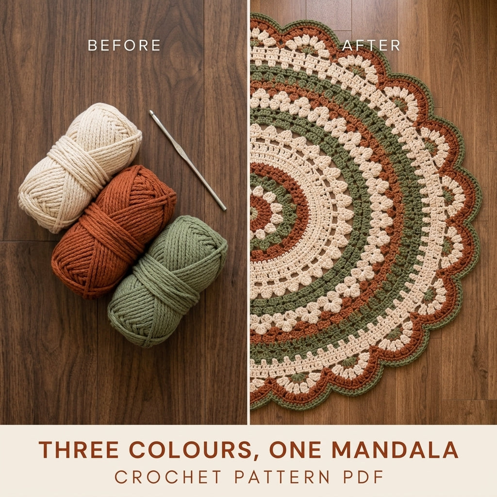 Terracotta Sage Mandala Rug Crochet Pattern PDF – Boho Round Rug
