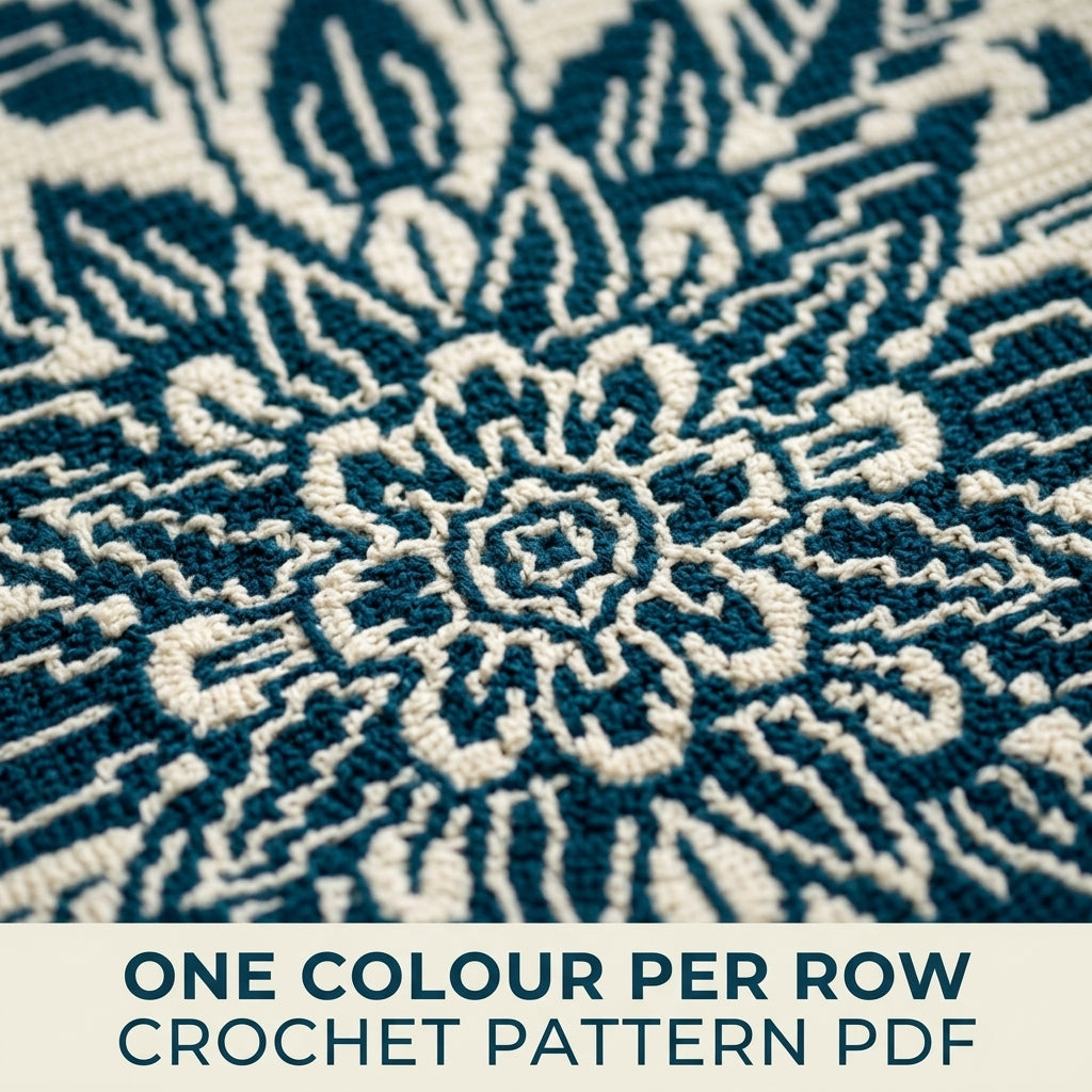 Teal Bloom Mosaic Crochet Blanket Pattern PDF – Two-Colour Floral Medallion Throw